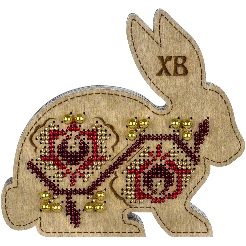 Box-Bunny #3 Double-Sided - Ornament Wooden Bead Kit, different perspective #2, zoomed in. Select this picture to zoom back out.