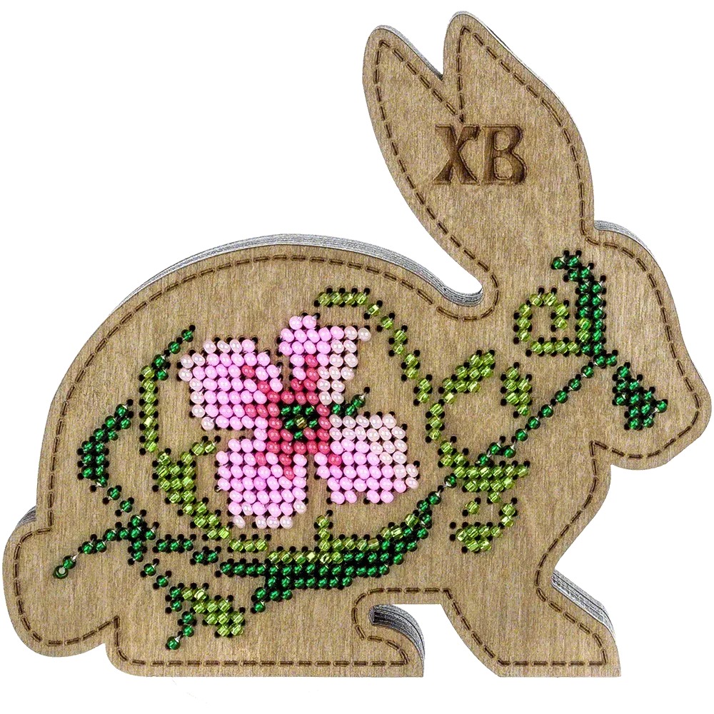 Box-Bunny #1 Double-Sided - Ornament Wooden Bead Kit, different perspective #2, zoomed in. Select this picture to zoom back out.
