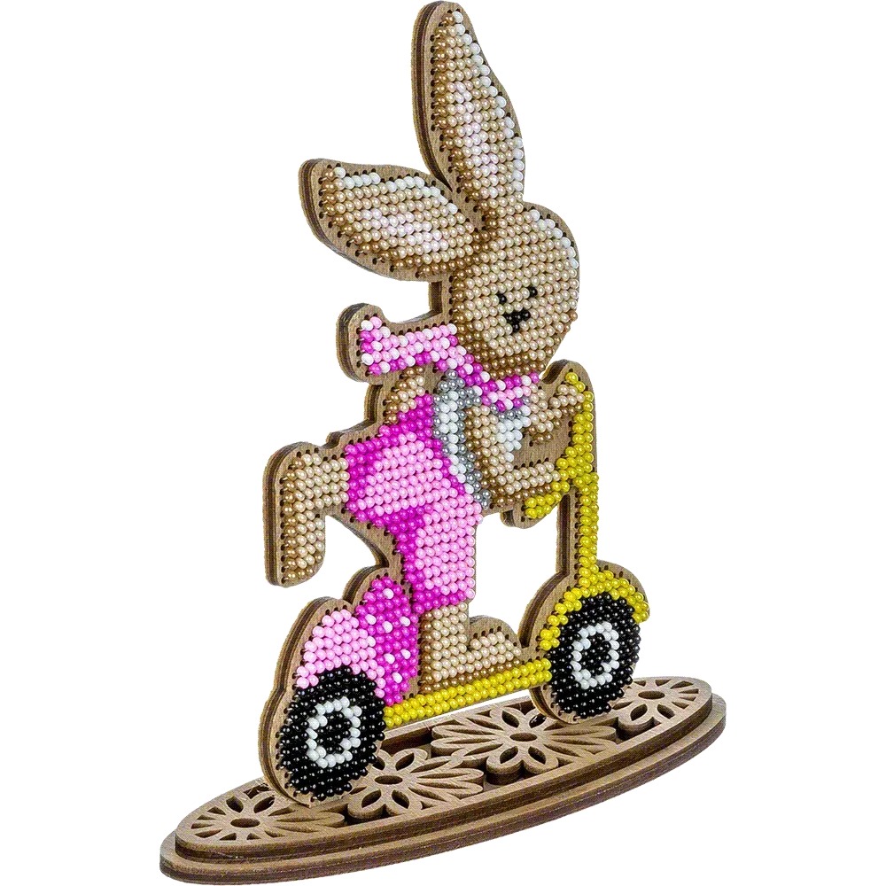 Bunny On Scooter #2 - Ornament Wooden Bead Kit, different perspective #1, zoomed in. Select this picture to zoom back out.