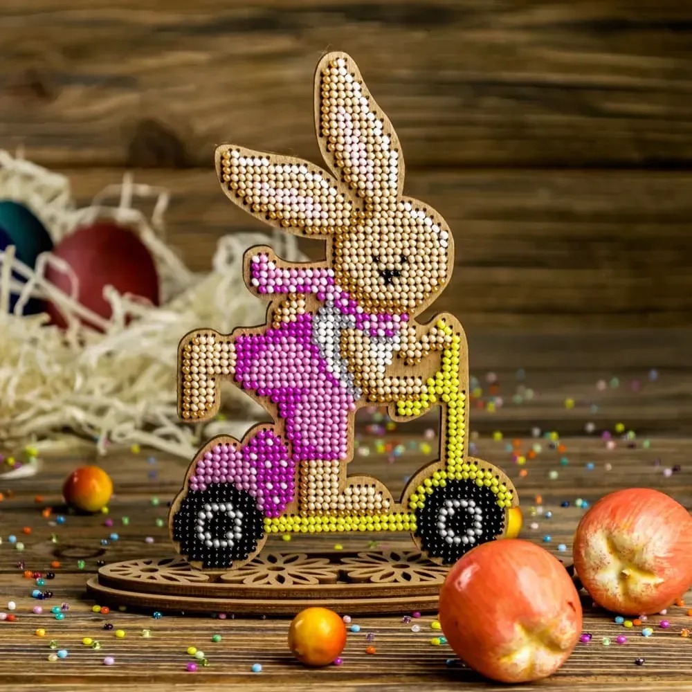 Bunny On Scooter #2 - Ornament Wooden Bead Kit, zoomed in. Select this picture to zoom back out.