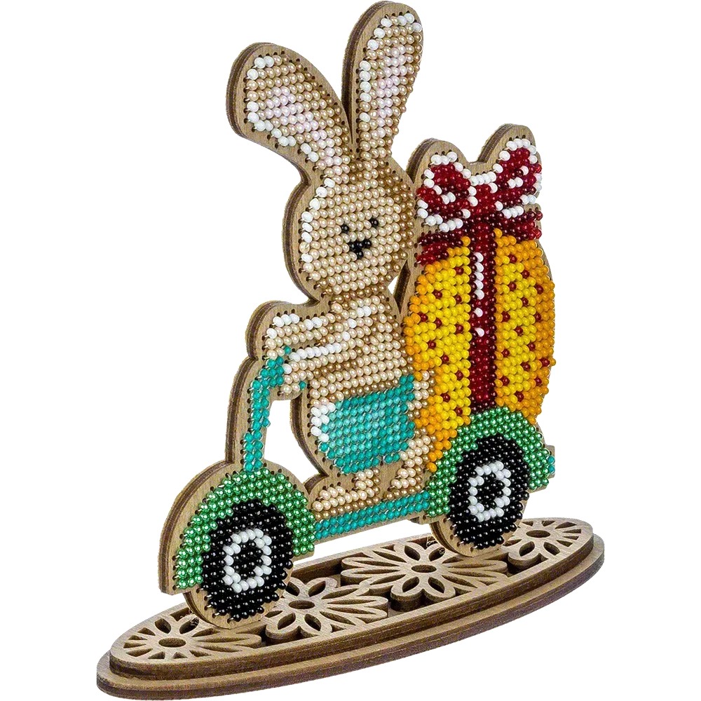 Bunny On Scooter - Ornament Wooden Bead Kit, different perspective #1, zoomed in. Select this picture to zoom back out.