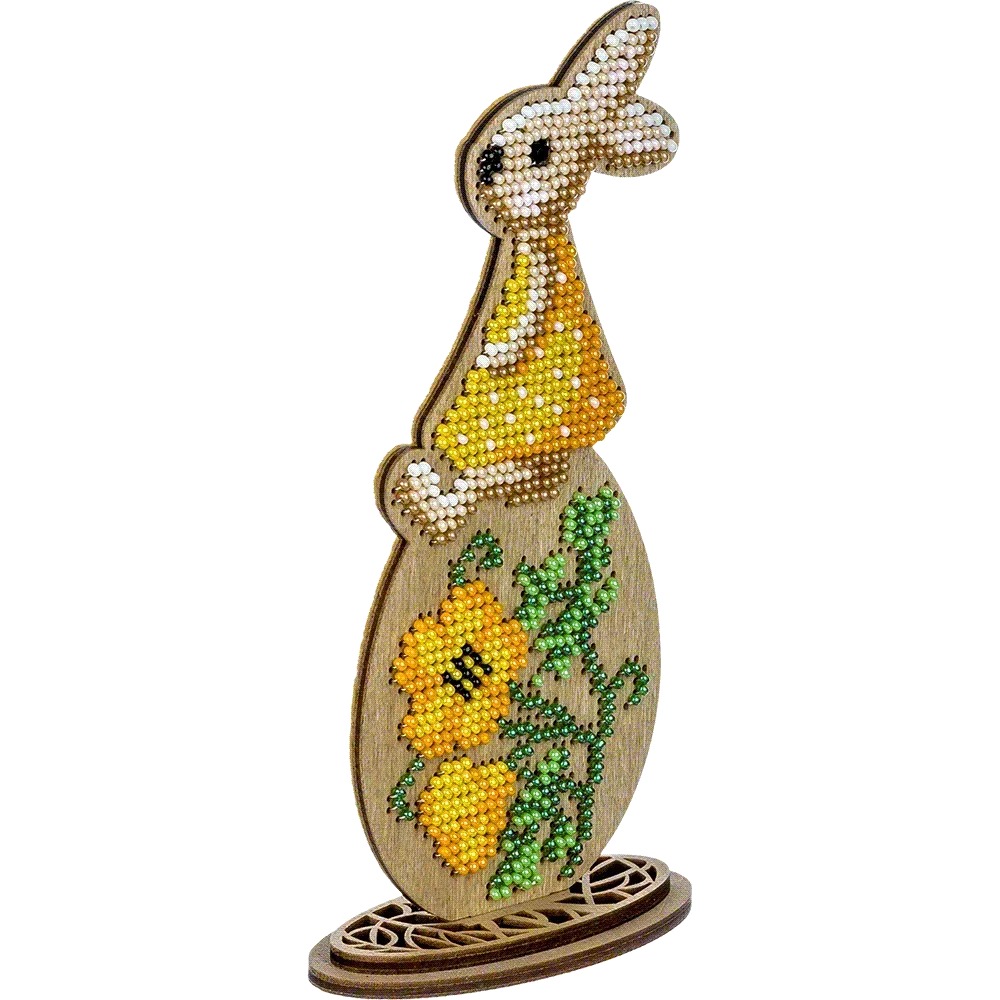 Bunny Girl on Egg - Easter Ornament Wooden Bead Kit, different perspective #1, zoomed in. Select this picture to zoom back out.