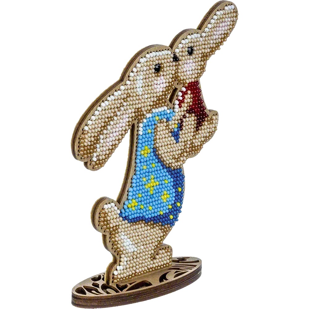 Mama Bunny with Baby - Easter Ornament Wooden Bead Kit, different perspective #1, zoomed in. Select this picture to zoom back out.