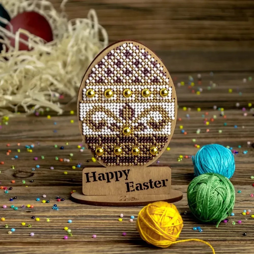Happy Easter #3 - Egg Ornament Wooden Bead Kit, zoomed in. Select this picture to zoom back out.