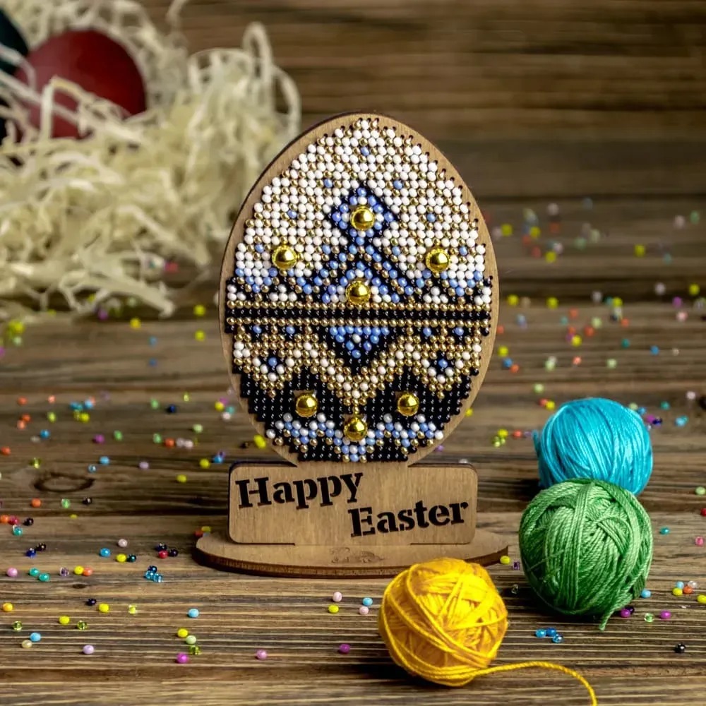 Happy Easter #2 - Egg Ornament Wooden Bead Kit, zoomed in. Select this picture to zoom back out.