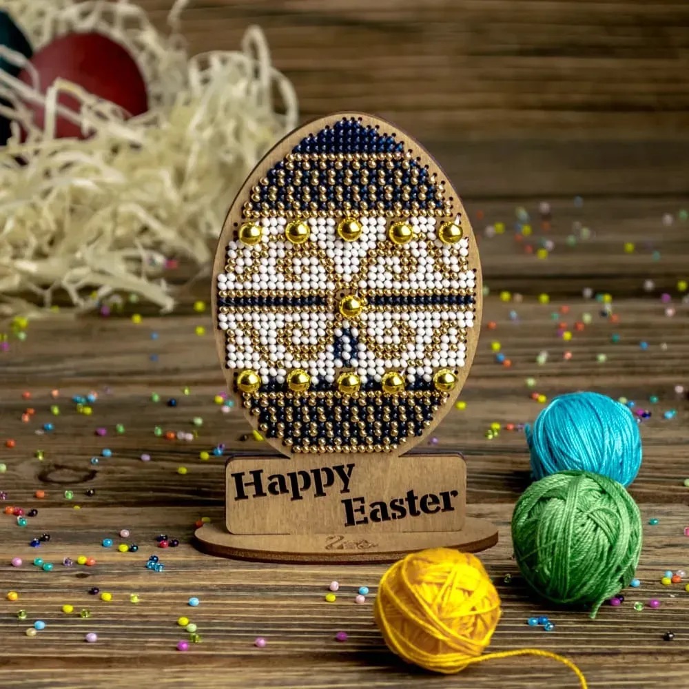 Happy Easter #1 - Egg Ornament Wooden Bead Kit, zoomed in. Select this picture to zoom back out.