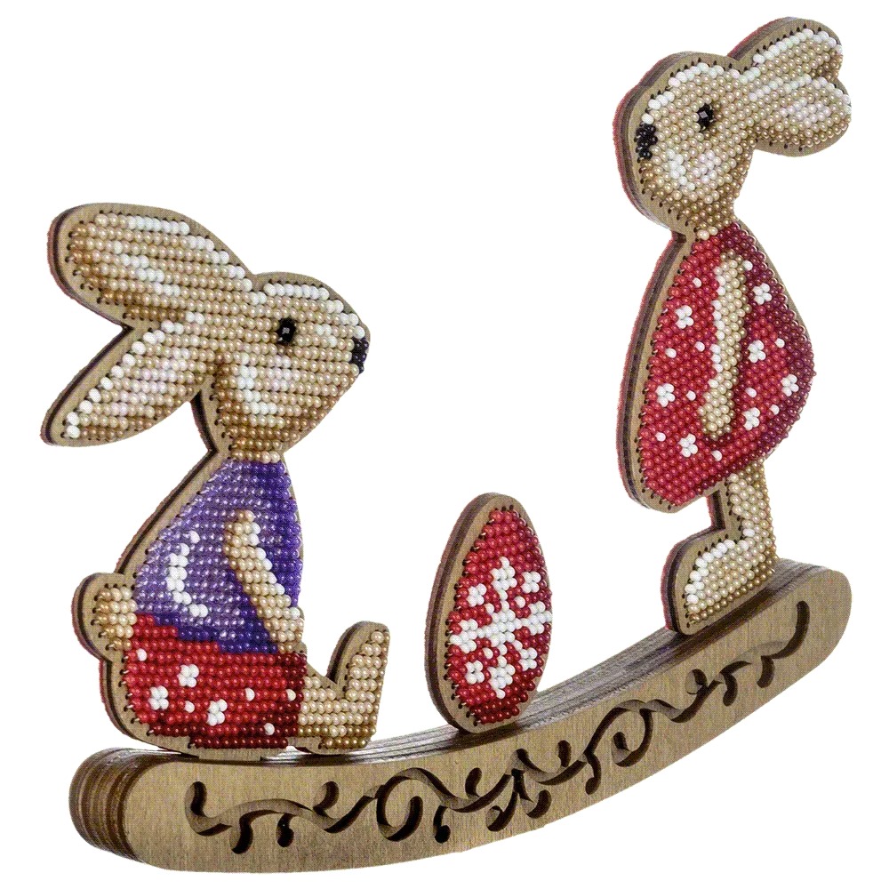 Bunnines in the Meadow - Rocking Ornament Wooden Bead Kit, different perspective #1, zoomed in. Select this picture to zoom back out.