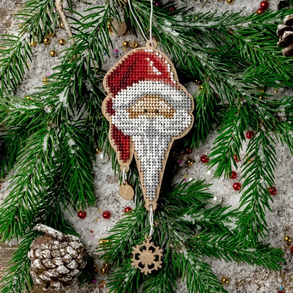 Gnome in Red Hat - Christmas Ornament Wooden Bead Kit, zoomed in. Select this picture to zoom back out.