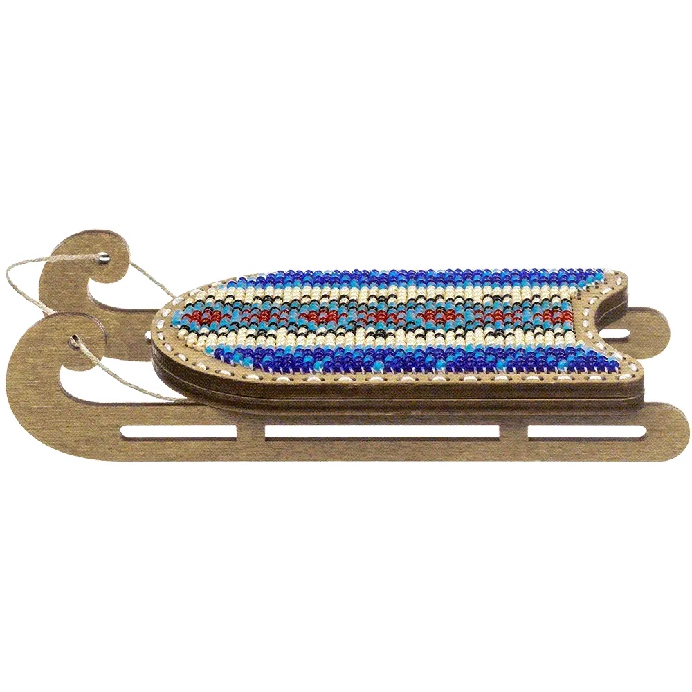 Blue and Red Sled - Christmas Ornament Wooden Bead Kit, different perspective #2, zoomed in. Select this picture to zoom back out.