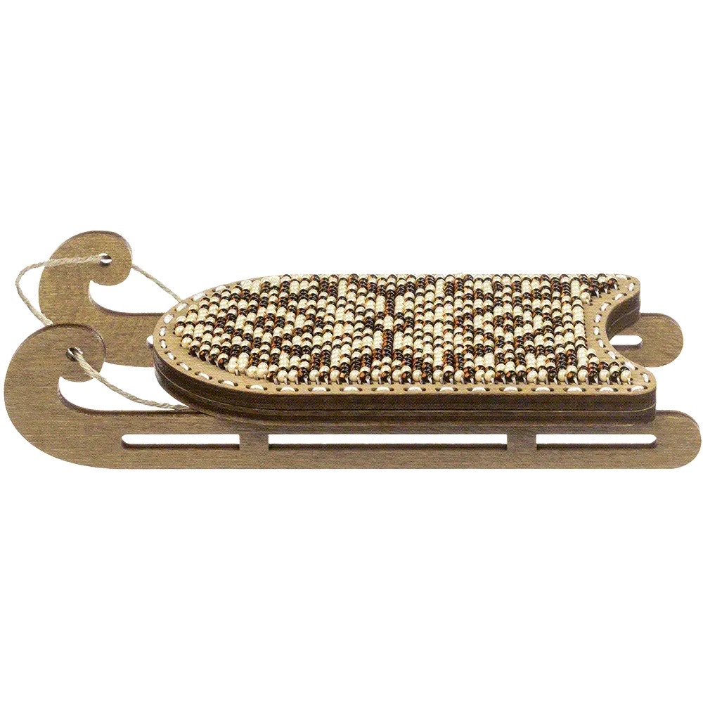 Cream and Brown Sled - Christmas Ornament Wooden Bead Kit, different perspective #2, zoomed in. Select this picture to zoom back out.