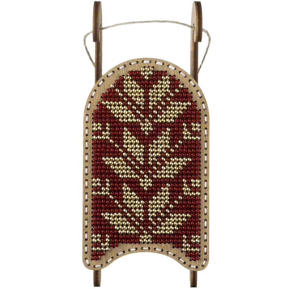 Golden Red Sled - Christmas Ornament Wooden Bead Kit, different perspective #1, zoomed in. Select this picture to zoom back out.