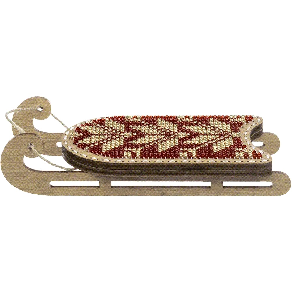 Golden Red Sled - Christmas Ornament Wooden Bead Kit, different perspective #2, zoomed in. Select this picture to zoom back out.