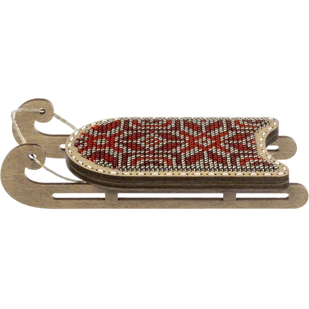 Dark Red Sled - Christmas Ornament Wooden Bead Kit, different perspective #2, zoomed in. Select this picture to zoom back out.