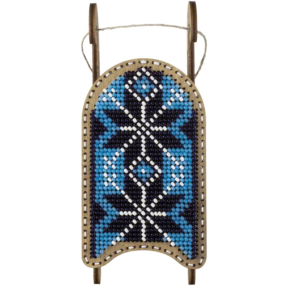 Light Blue & Black Sled - Christmas Ornament Wooden Bead Kit, different perspective #1, zoomed in. Select this picture to zoom back out.
