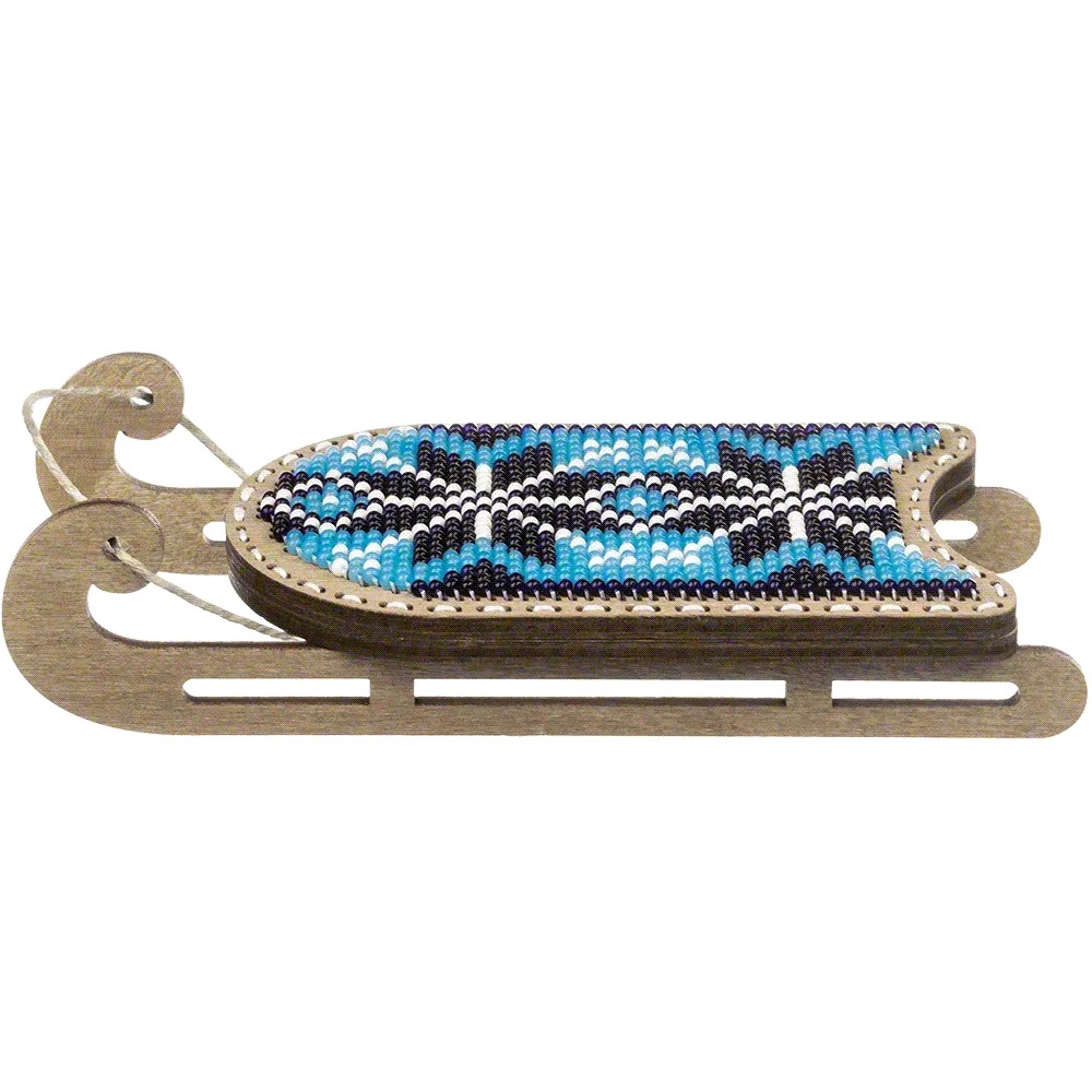 Light Blue & Black Sled - Christmas Ornament Wooden Bead Kit, different perspective #2, zoomed in. Select this picture to zoom back out.