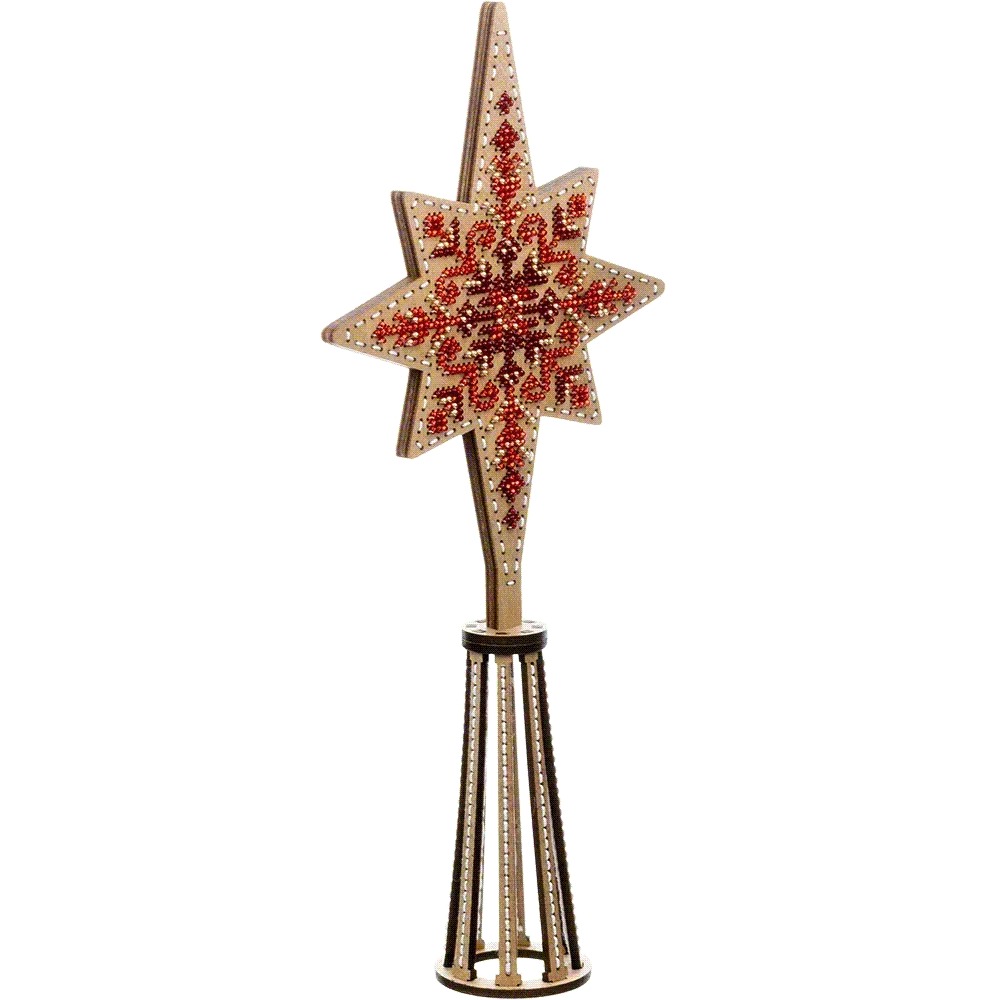 Red Tree Topper - Christmas Ornament Wooden Bead Kit, different perspective #1, zoomed in. Select this picture to zoom back out.