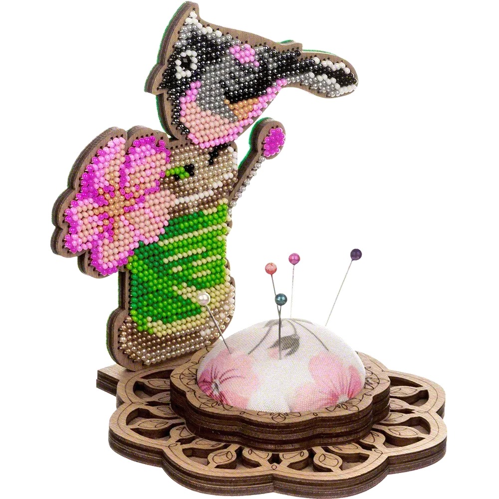 Bird With Flower Needle Case - Ornament Wooden Bead Kit, different perspective #1, zoomed in. Select this picture to zoom back out.