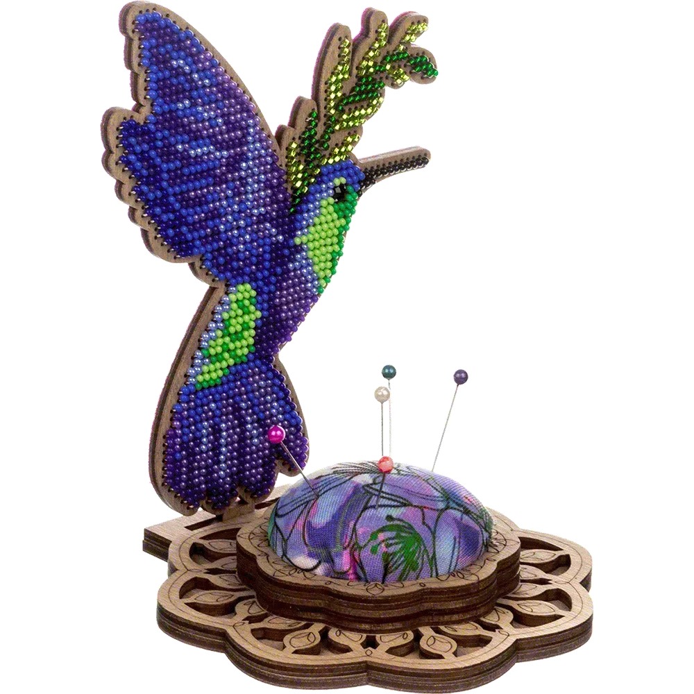 Hummingbird Needle Case - Ornament Wooden Bead Kit, different perspective #1, zoomed in. Select this picture to zoom back out.