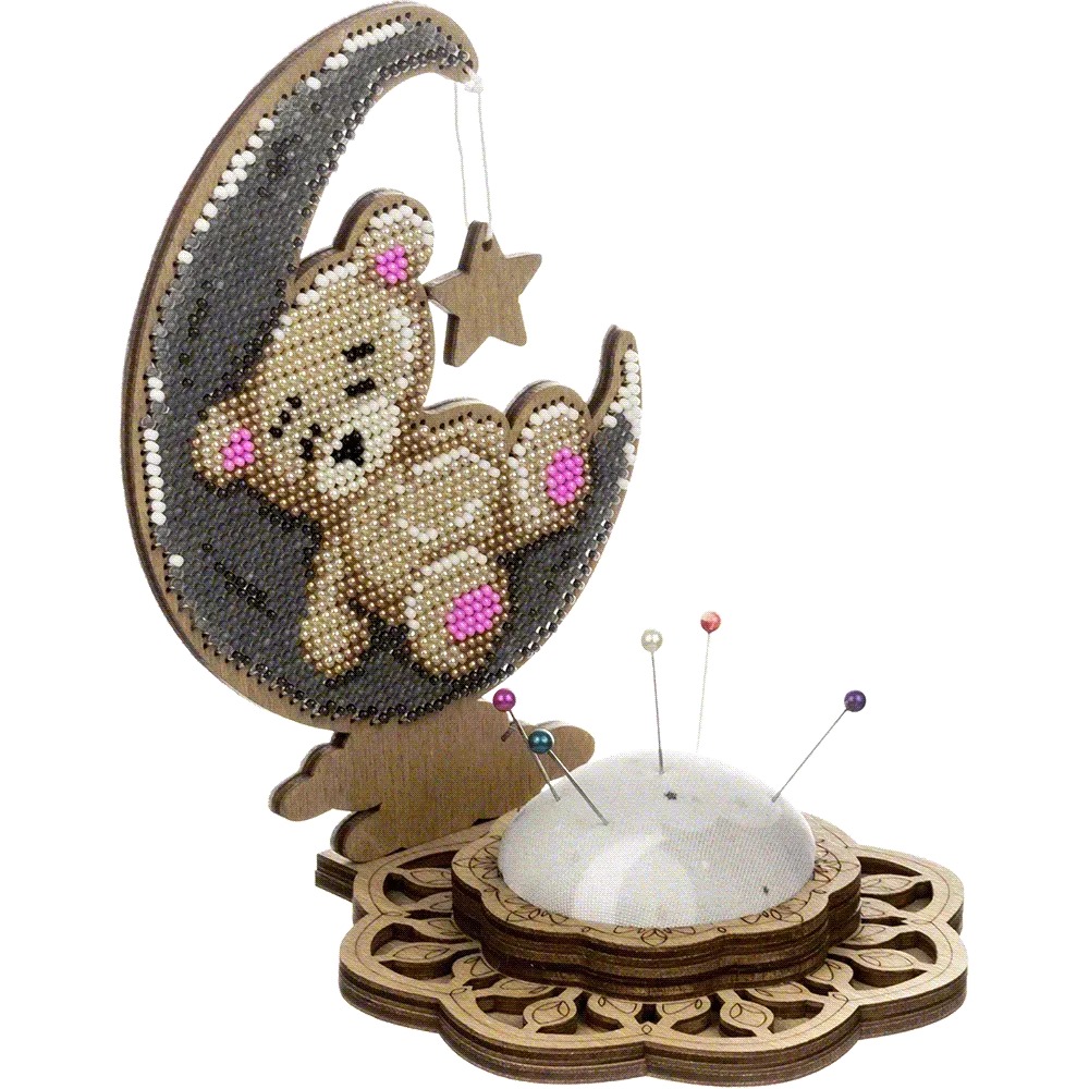 Bear on the Moon Needle Case - Ornament Wooden Bead Kit, different perspective #1, zoomed in. Select this picture to zoom back out.