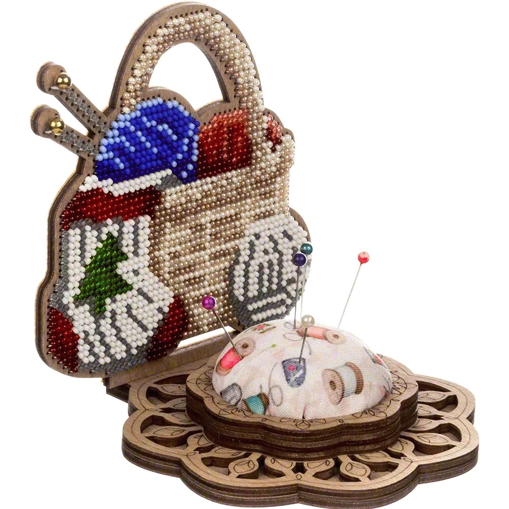 Knitting Basket Needle Case - Ornament Wooden Bead Kit, different perspective #1, zoomed in. Select this picture to zoom back out.
