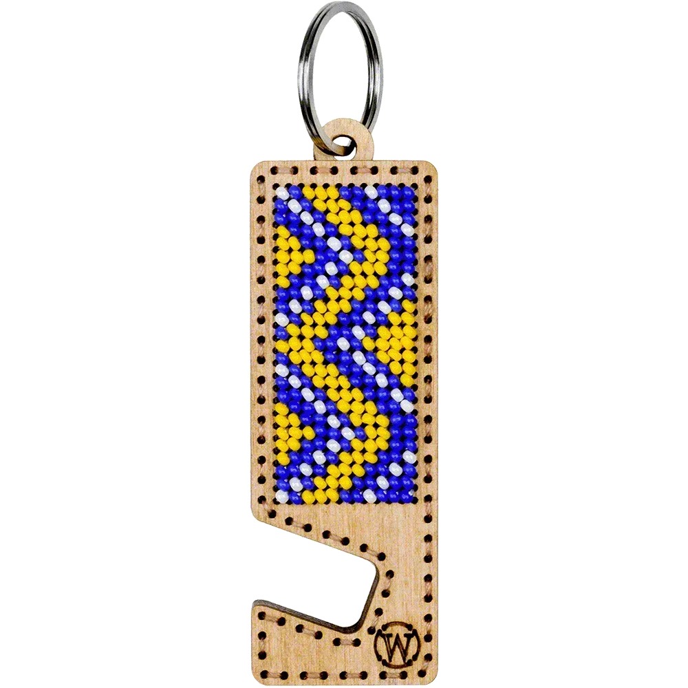 Blue and Yellow Phone Stand - Ornament Wooden Bead Kit, different perspective #1, zoomed in. Select this picture to zoom back out.