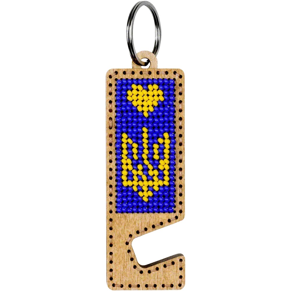 Blue and Yellow Phone Stand - Ornament Wooden Bead Kit, different perspective #2, zoomed in. Select this picture to zoom back out.