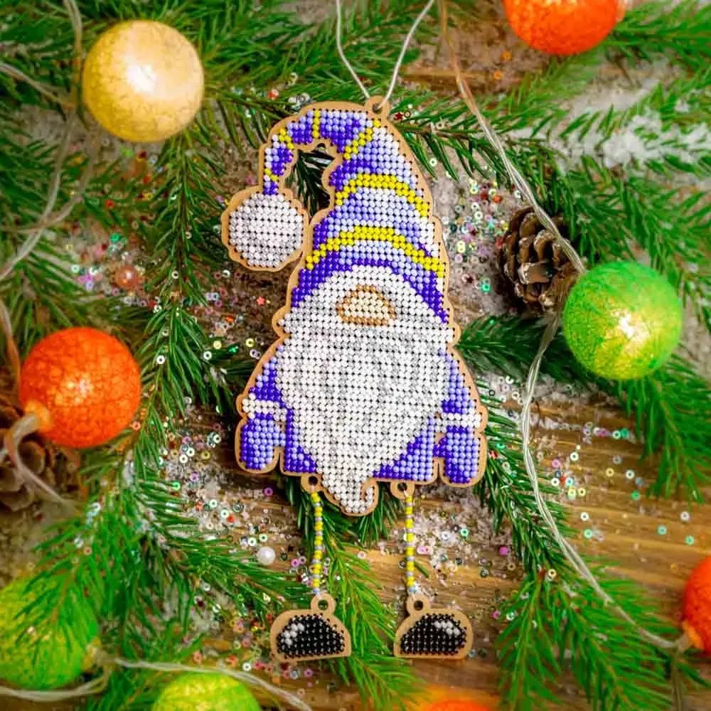 Blue Gnome - Christmas Ornament Wooden Bead Kit, zoomed in. Select this picture to zoom back out.