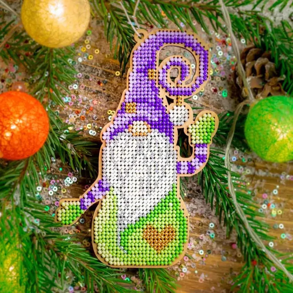 Fairy Gnome - Christmas Ornament Wooden Bead Kit, zoomed in. Select this picture to zoom back out.