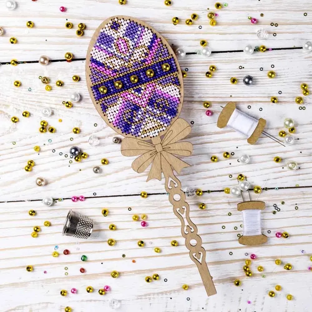 Purple Easter Egg - Ornament Wooden Bead Kit, zoomed in. Select this picture to zoom back out.