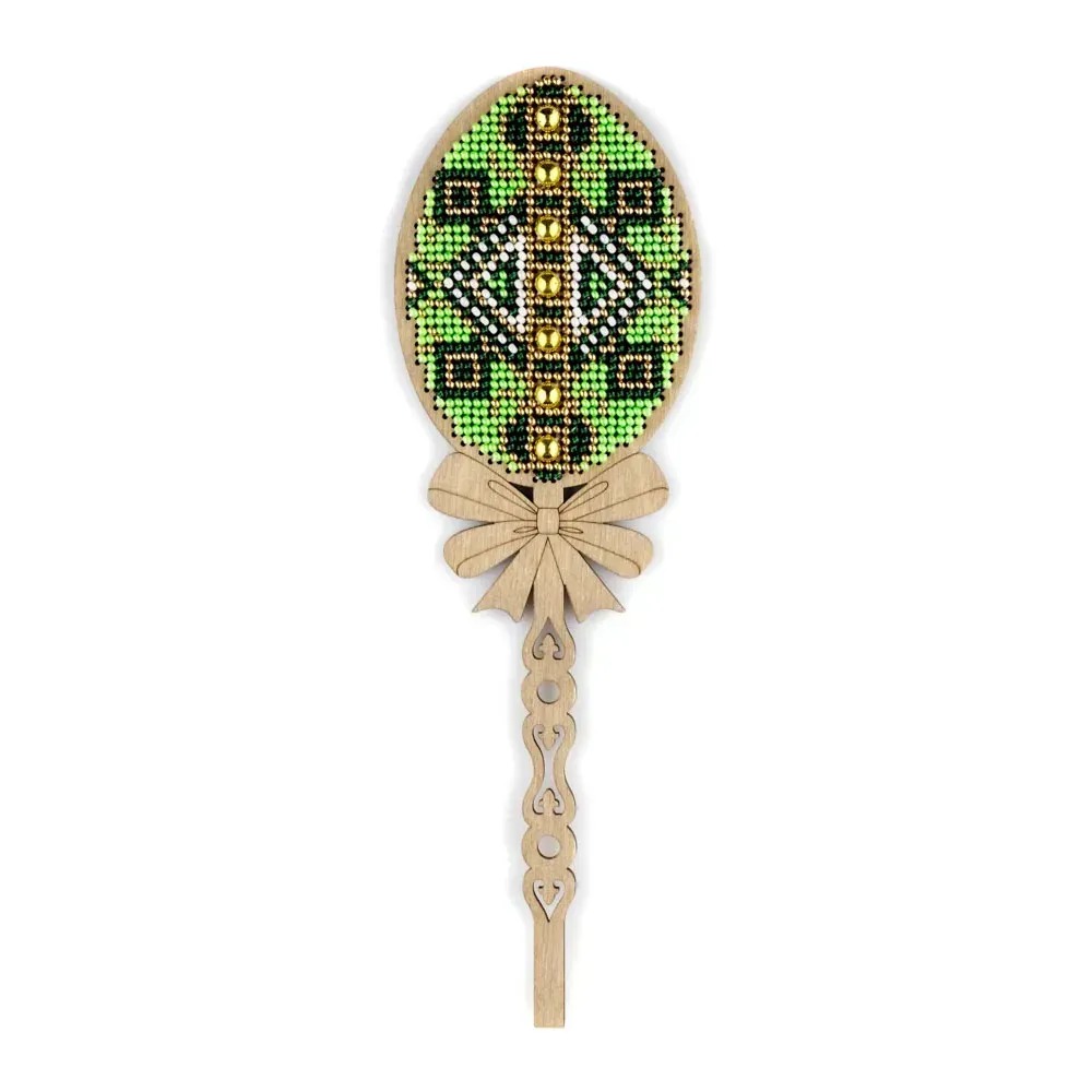 Green Easter Egg - Ornament Wooden Bead Kit, different perspective #1, zoomed in. Select this picture to zoom back out.