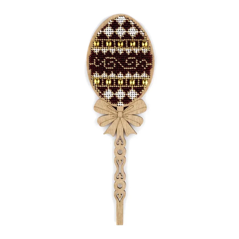 Burgundy Easter Egg - Ornament Wooden Bead Kit, different perspective #1, zoomed in. Select this picture to zoom back out.