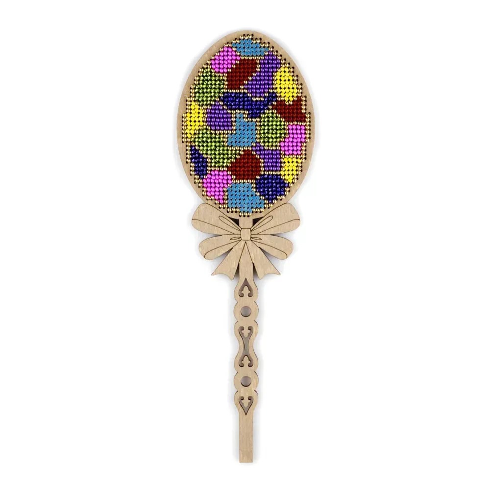 Stained Glass Easter Egg Topper - Ornament Wooden Bead Kit, different perspective #1, zoomed in. Select this picture to zoom back out.