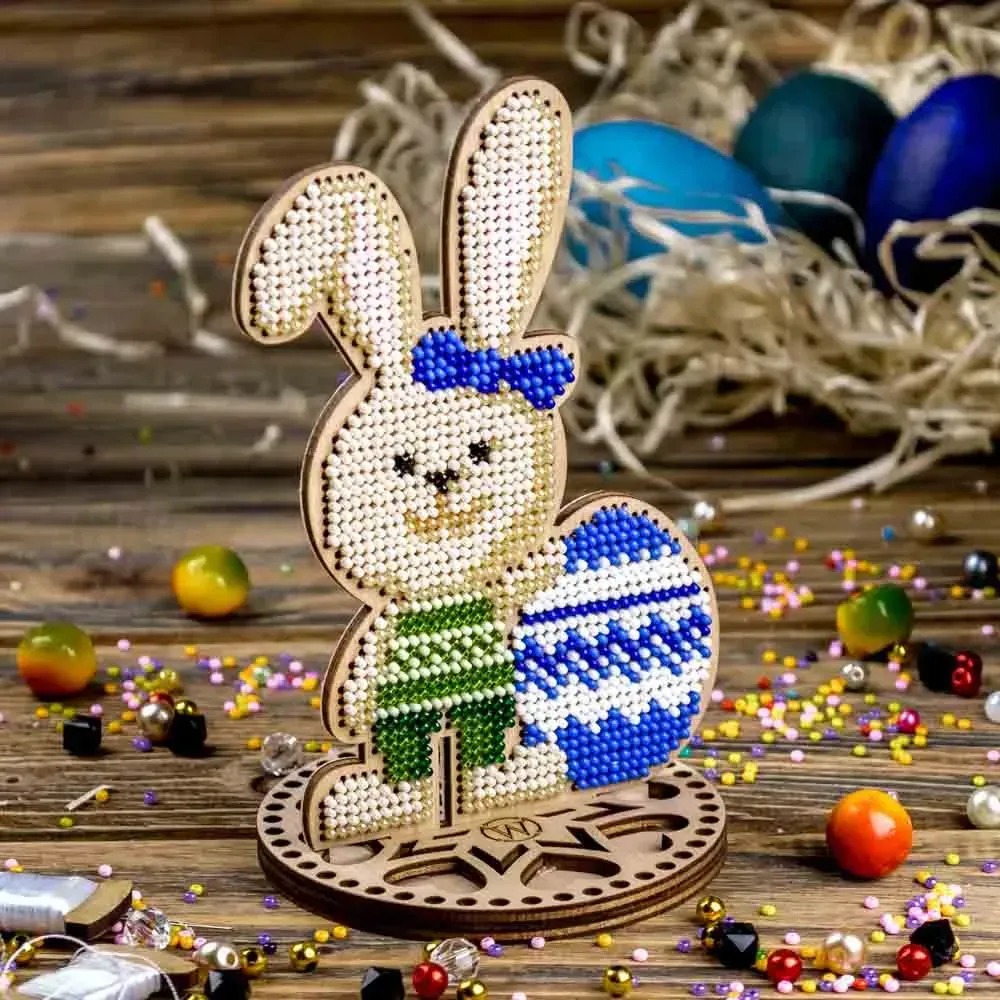 Spring Bunny - Easter Ornament Wooden Bead Kit, zoomed in. Select this picture to zoom back out.