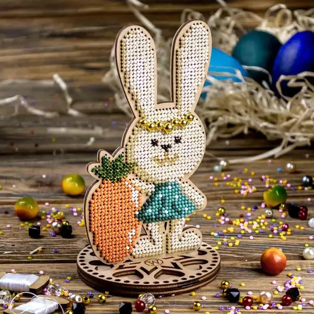 Sunny Bunny - Easter Ornament Wooden Bead Kit, zoomed in. Select this picture to zoom back out.