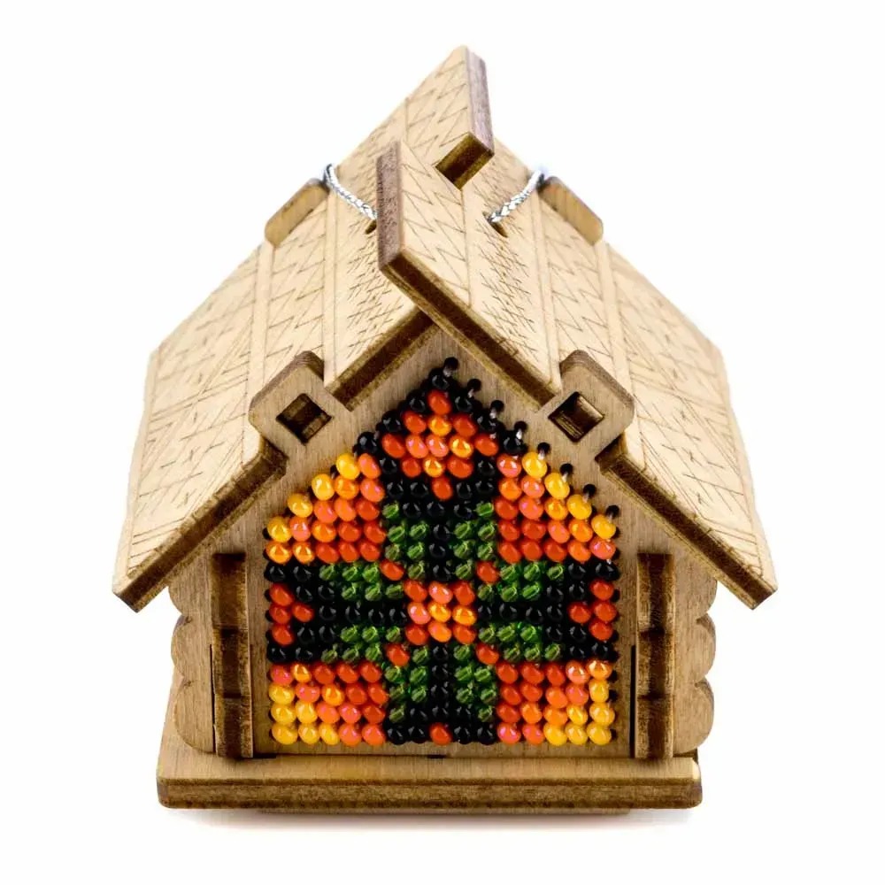 Cozy House - Ornament Wooden Bead Kit, different perspective #1, zoomed in. Select this picture to zoom back out.