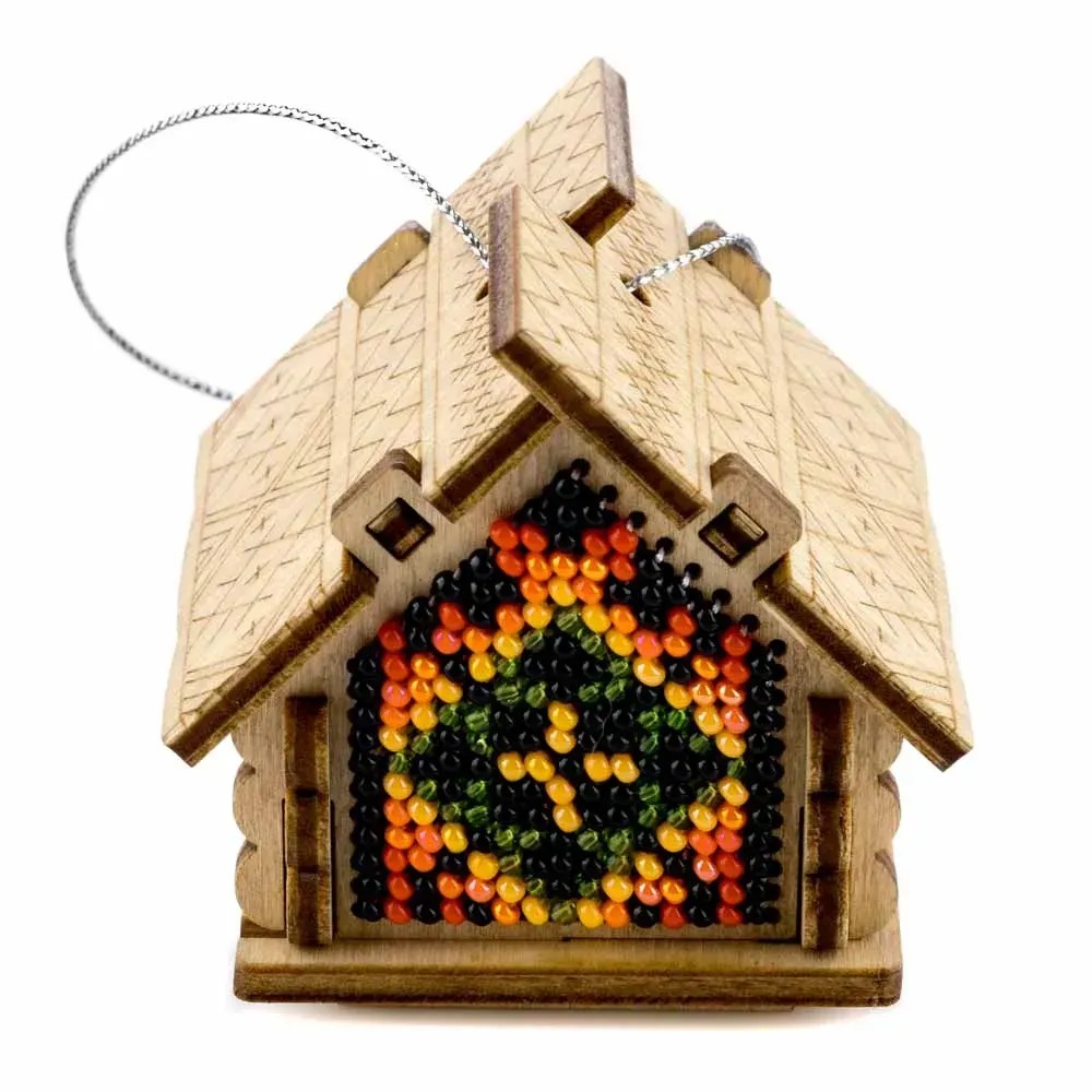 Cozy House - Ornament Wooden Bead Kit, different perspective #2, zoomed in. Select this picture to zoom back out.