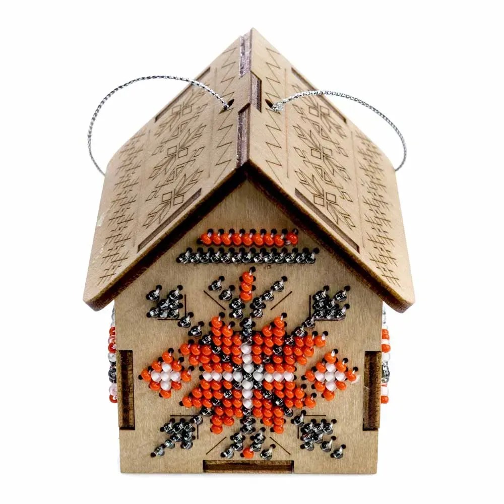 Traditional House - Ornament Wooden Bead Kit, different perspective #2, zoomed in. Select this picture to zoom back out.