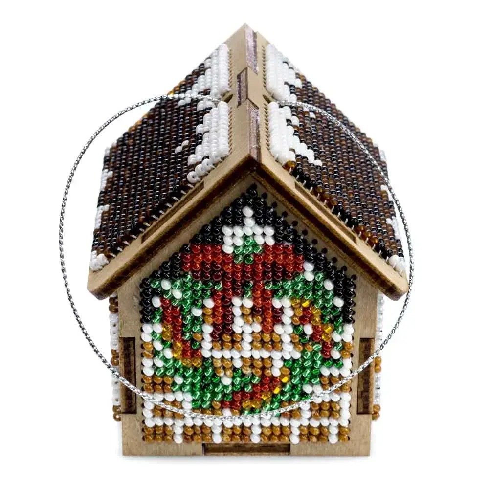 Winter House - Ornament Wooden Bead Kit, different perspective #1, zoomed in. Select this picture to zoom back out.