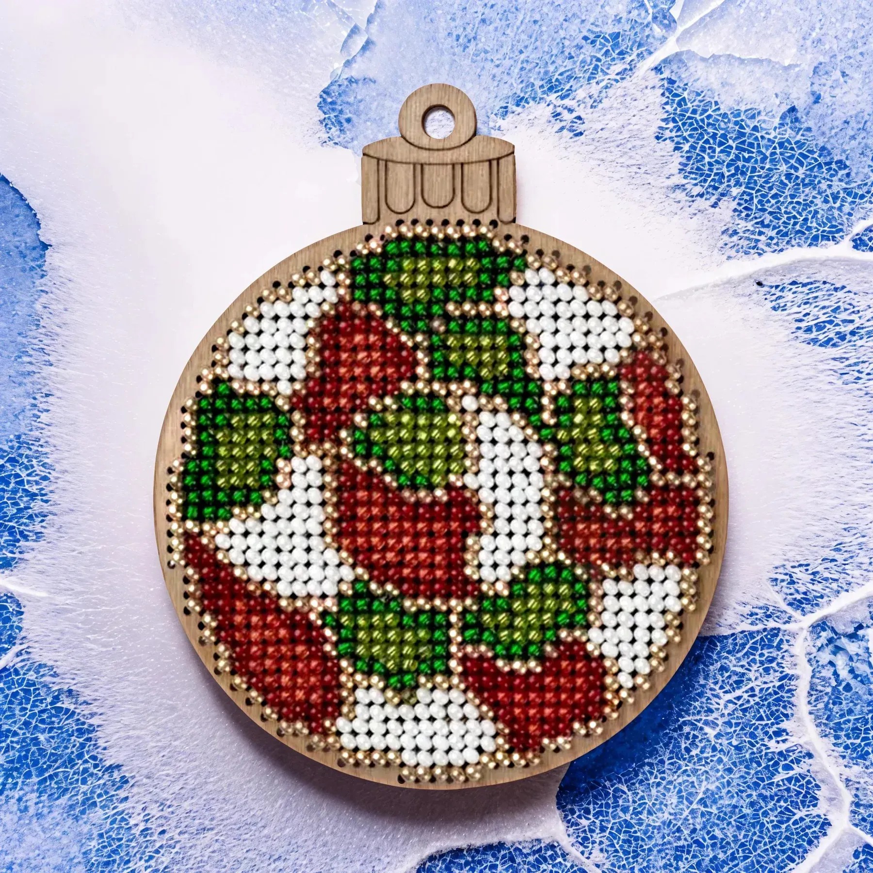 Stained Glass Bauble - Christmas Wooden Ornament Bead Kit, zoomed in. Select this picture to zoom back out.
