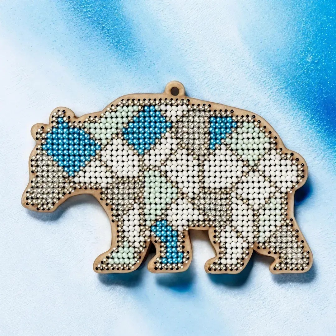 Stained Glass Bear - Wooden Ornament Bead Kit, zoomed in. Select this picture to zoom back out.