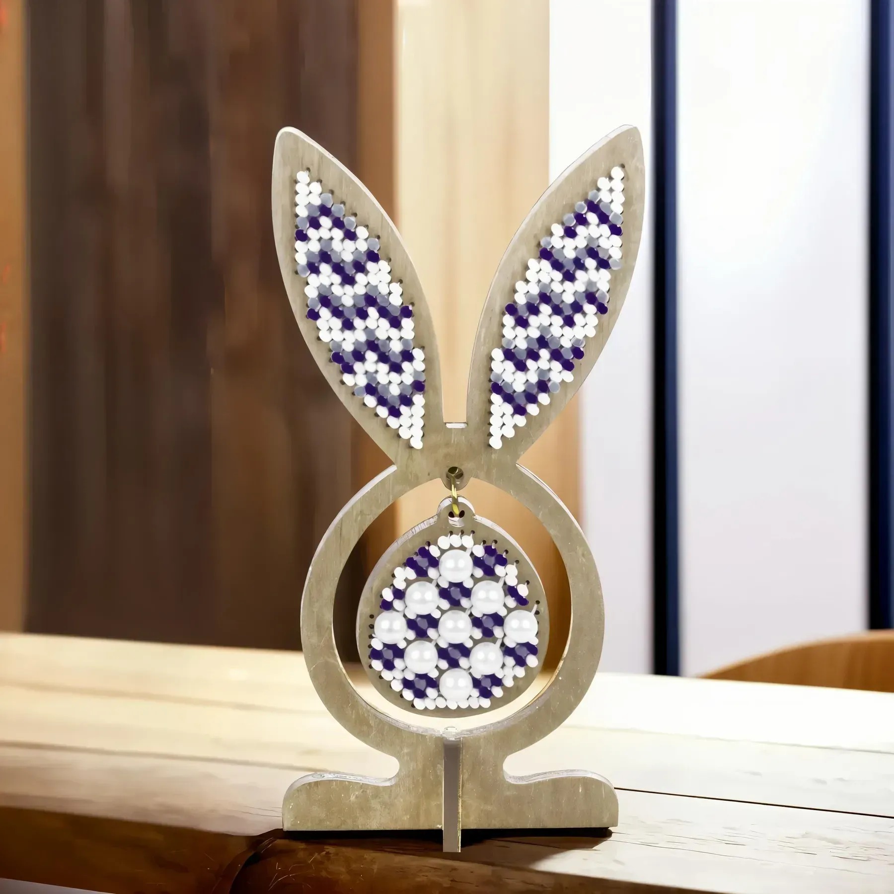 Egg with Ears - Lilac Mood - Easter Wooden Bead Kit, zoomed in. Select this picture to zoom back out.