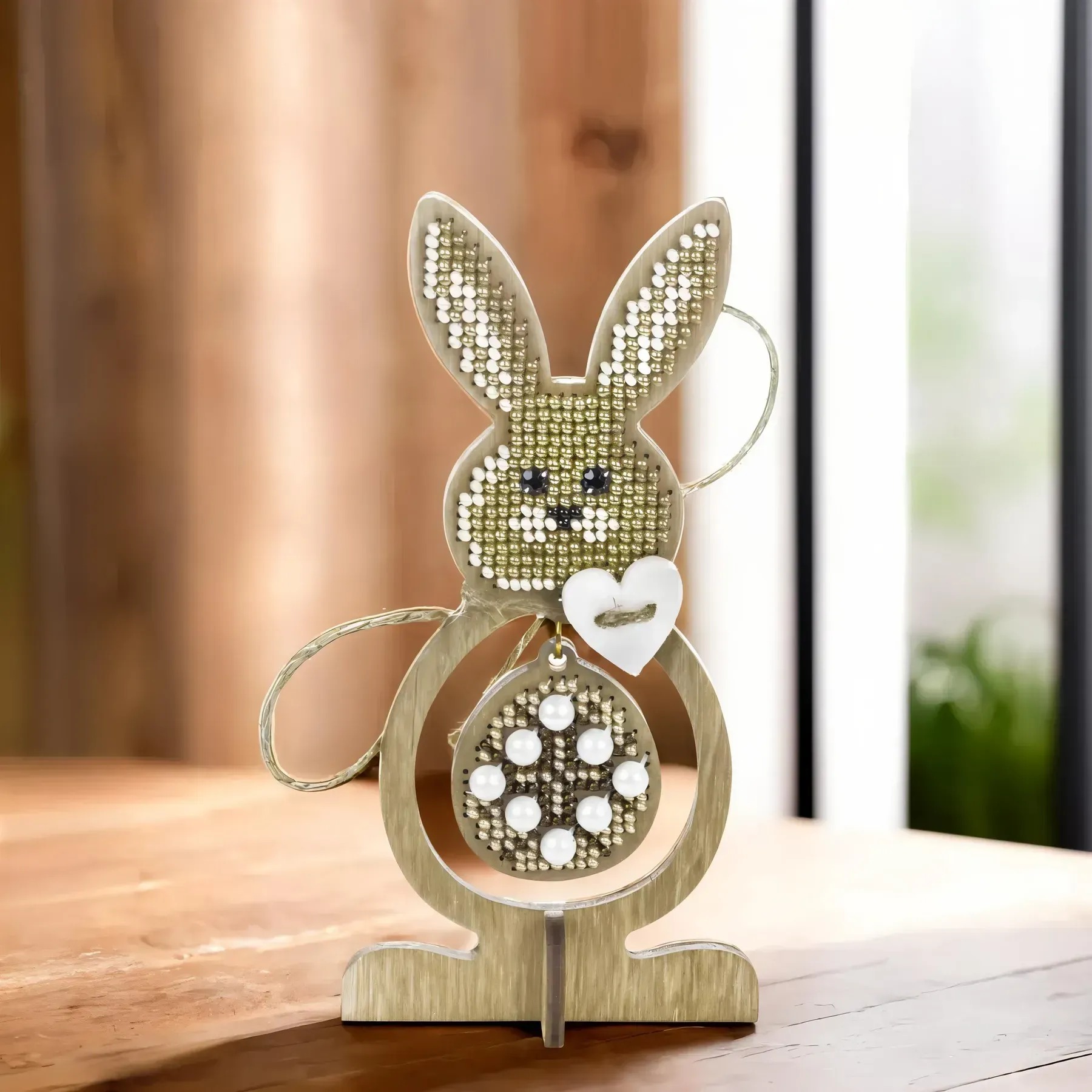 Spring Bunny - Easter Wooden Ornament Bead Kit, zoomed in. Select this picture to zoom back out.