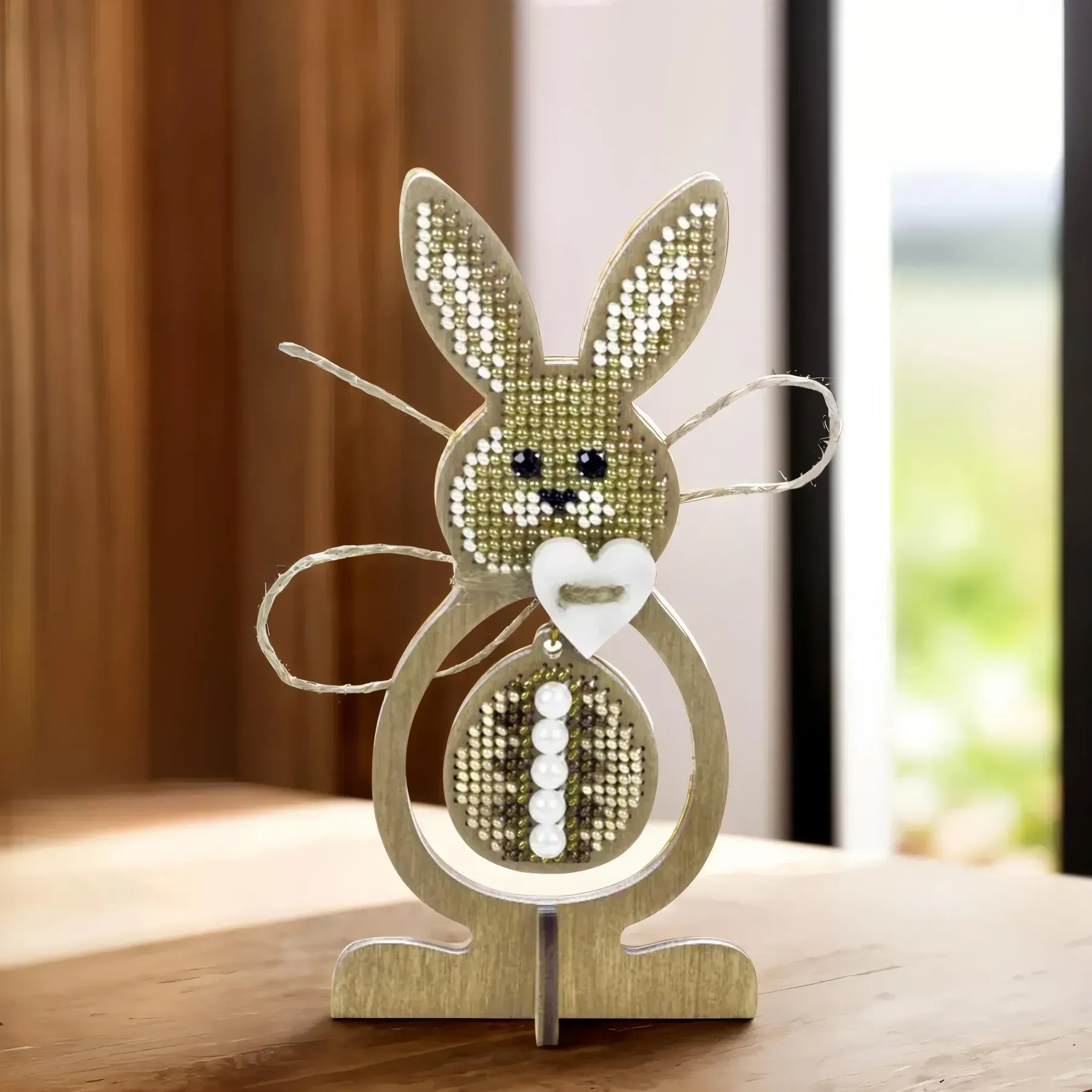 Loving Bunny - Easter Wooden Ornament Bead Kit, zoomed in. Select this picture to zoom back out.