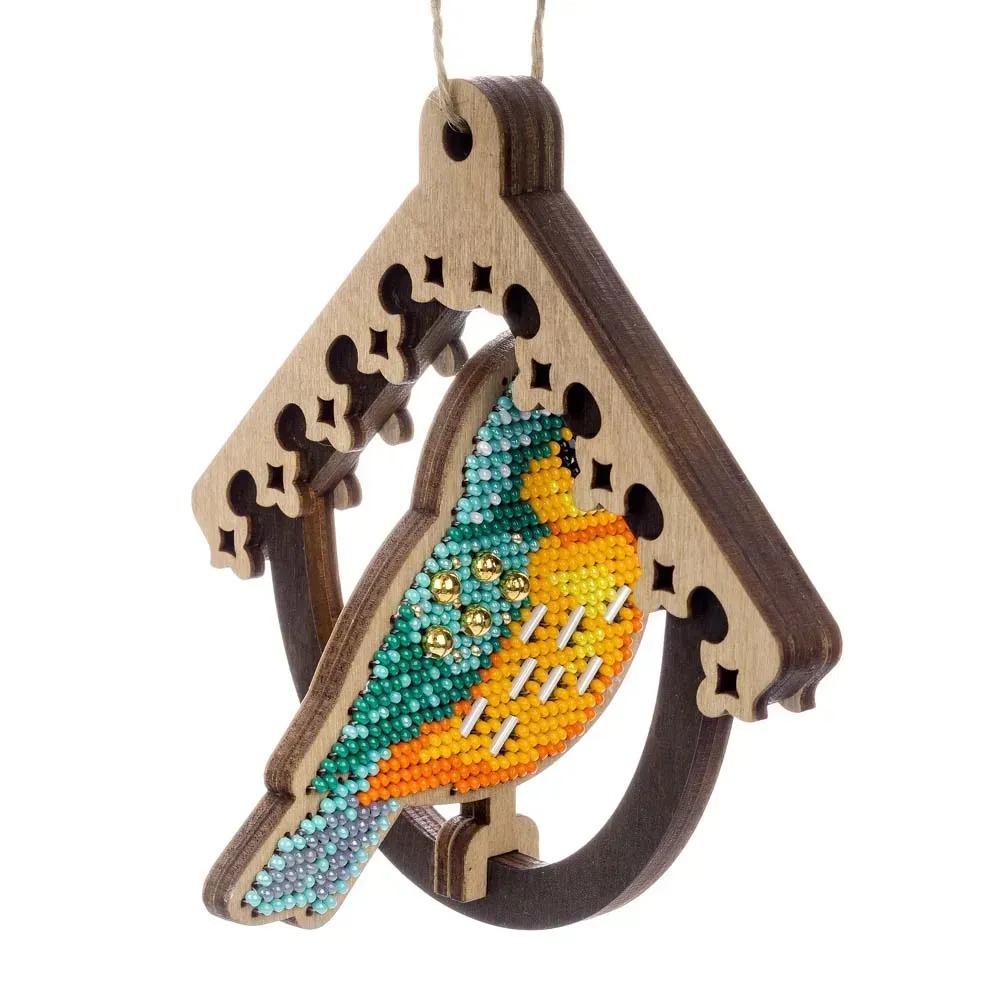 Bird In Birdhouse - Wooden Ornament Bead Kit, different perspective #1, zoomed in. Select this picture to zoom back out.