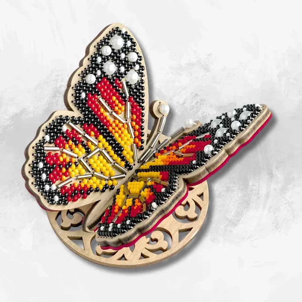 Bright Butterfly - Wooden Ornament Bead Kit, zoomed in. Select this picture to zoom back out.