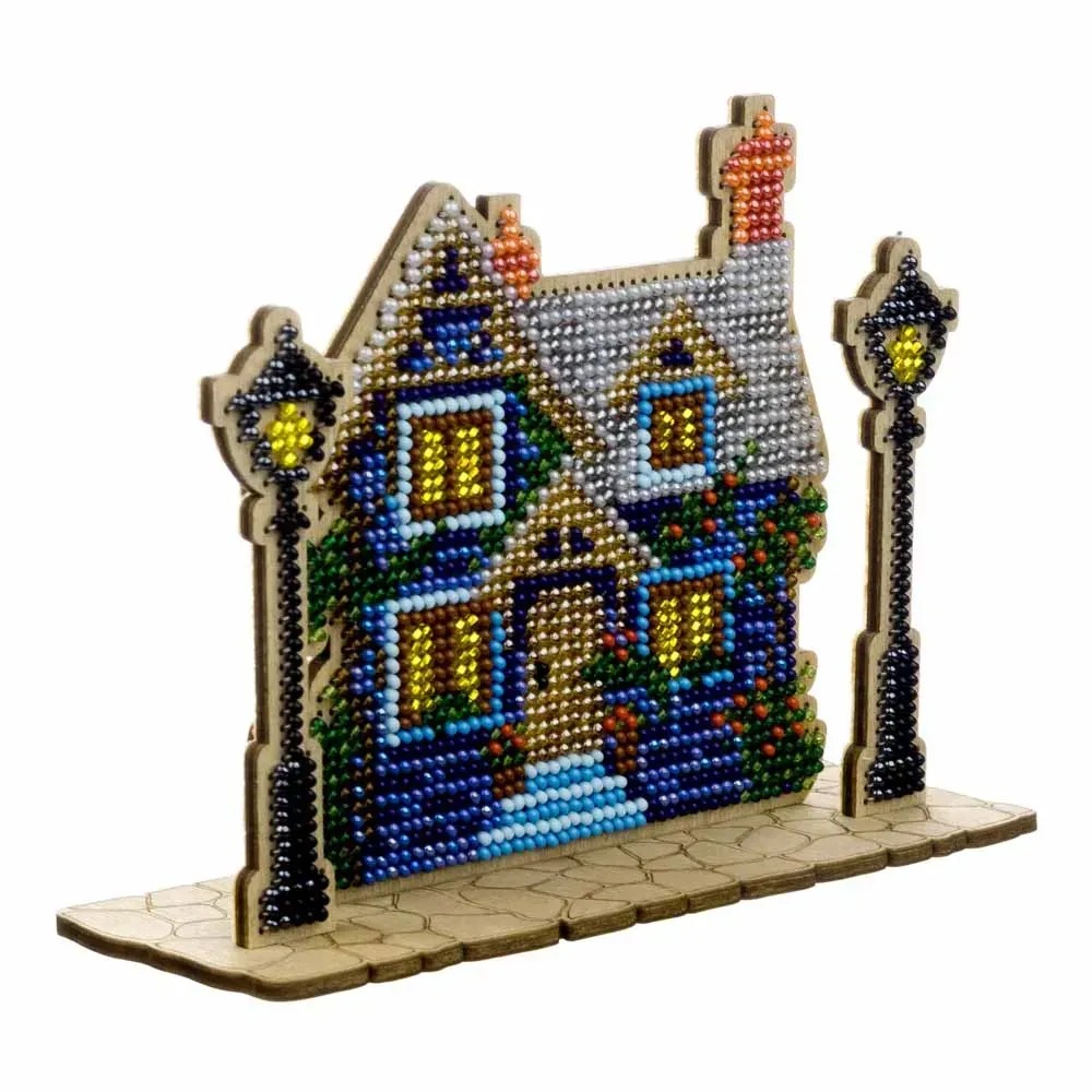 House With Lanterns - Wooden Bead Kit, different perspective #1, zoomed in. Select this picture to zoom back out.