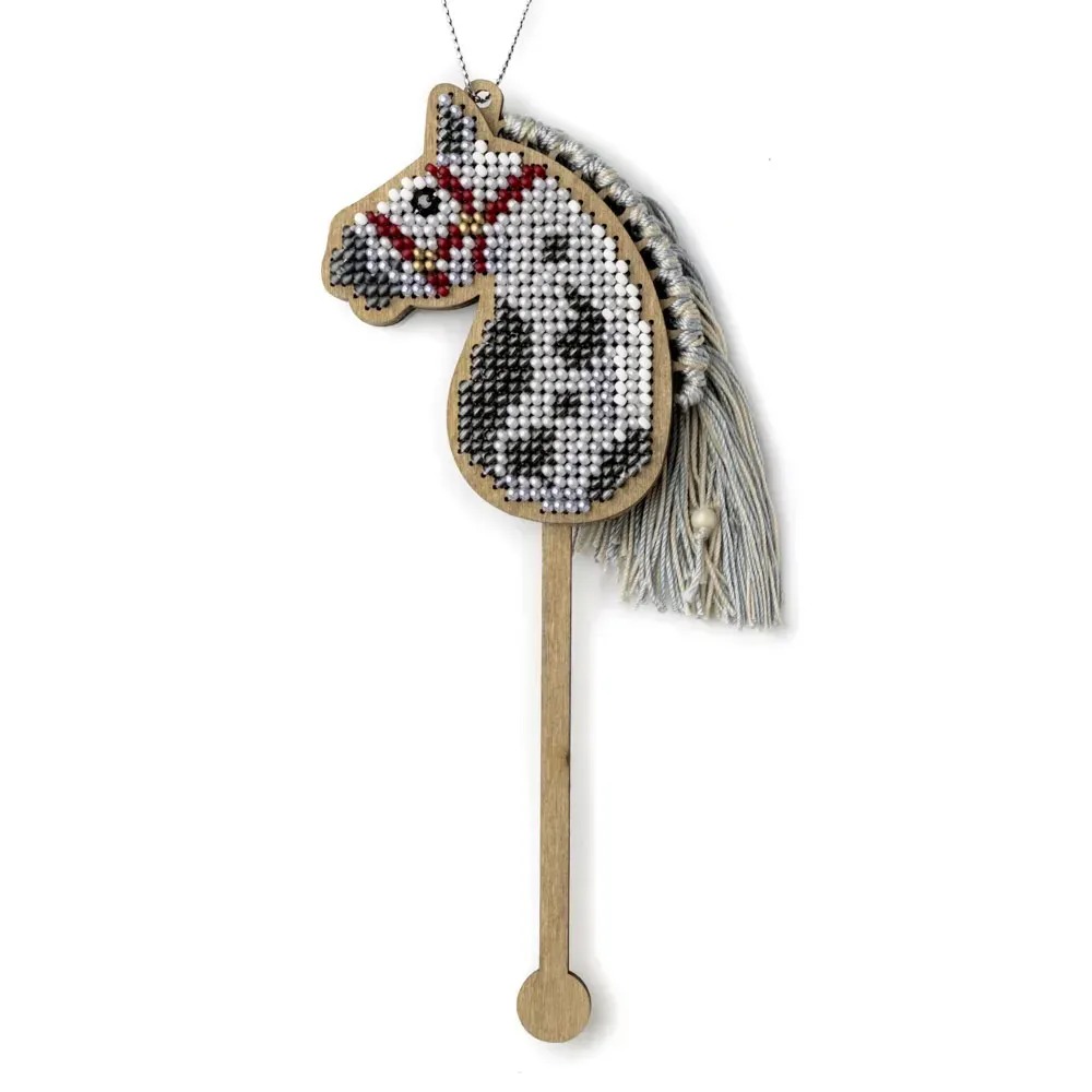 Grey Stick Horse - Double Sided Wooden Bead Kit, different perspective #1, zoomed in. Select this picture to zoom back out.