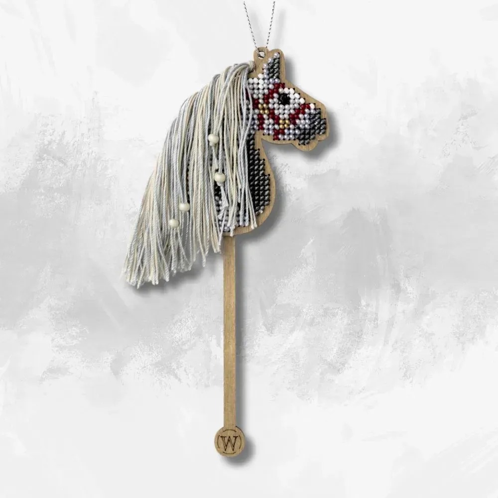 Grey Stick Horse - Double Sided Wooden Bead Kit, zoomed in. Select this picture to zoom back out.