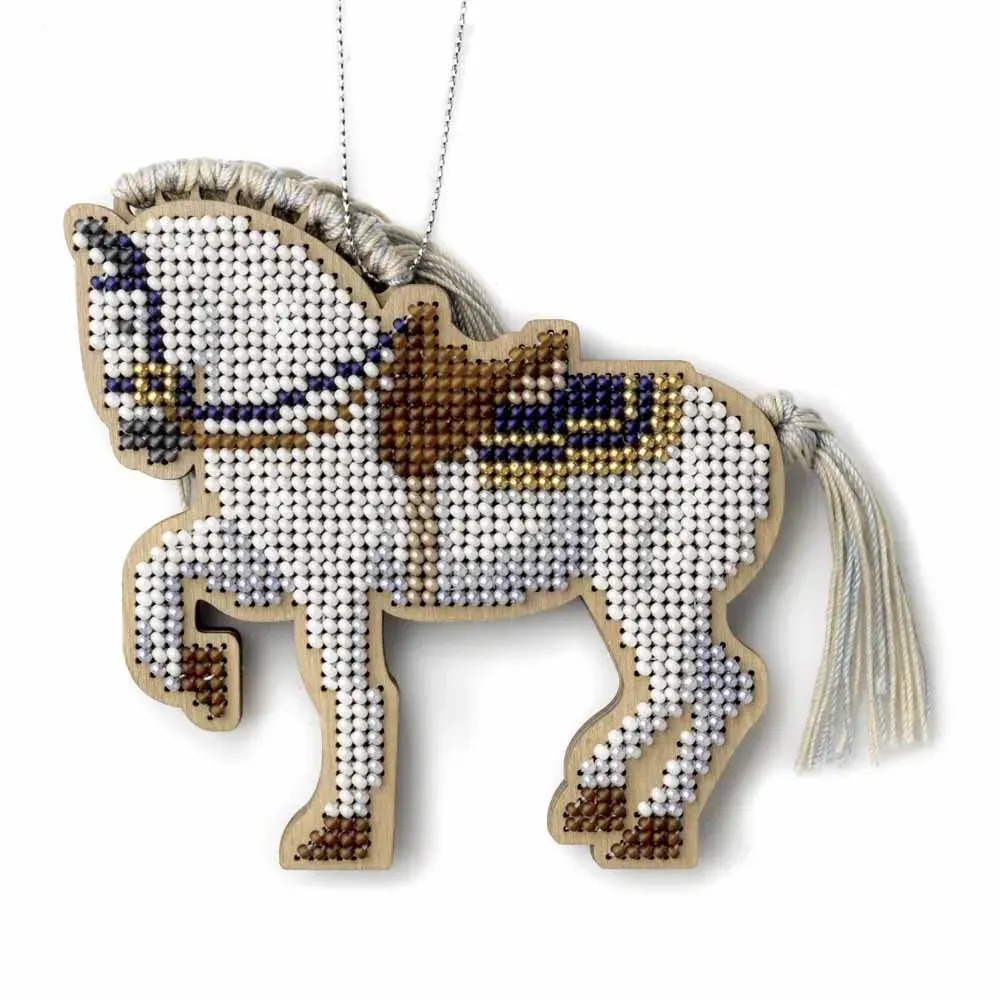 Forest Stallion - Double Sided Wooden Ornament Bead Kit, different perspective #1, zoomed in. Select this picture to zoom back out.