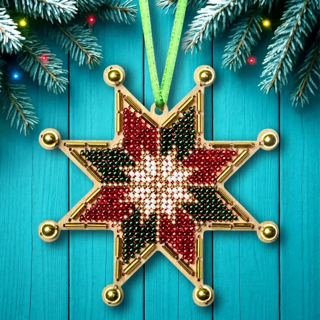 Christmas Night - Christmas Ornament Wooden Bead Kit, zoomed in. Select this picture to zoom back out.